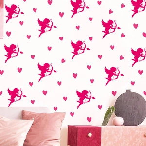 Romantic pink Cupid and heart wall decals for Valentine's Day bedroom wall decoration