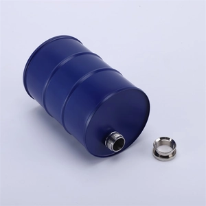Deep blue 750ml 304 stainless steel camping hip flask in fuel barrel shape with silver cap
