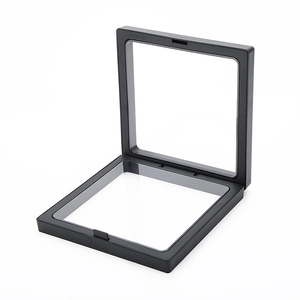 Square black floating jewelry box with transparent PE film for necklaces and coins