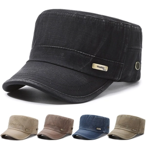 Vintage Washed Cadet Cap Men Flat Top Military Hat Adjustable Cotton Casual Sun Protection Retro Outdoor Accessory