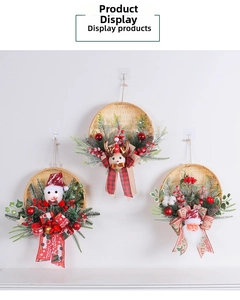 Three-piece Christmas wall hanging set with bamboo base, snowman, deer, and Santa motifs