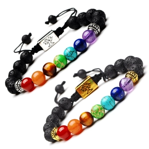8mm lava stone chakra bracelets with Tree of Life charms and adjustable braided cords