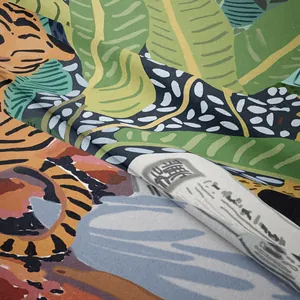 Detail of bohemian jungle tiger print tapestry showing plush microfiber fabric texture