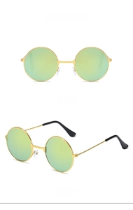 Detaillierte Vorder- und Seitenansicht der runden goldenen Vintage-Kinder-Sonnenbrille