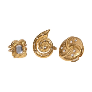 Three-piece set of 18k gold plated stainless steel rings with sparkling cubic zirconia