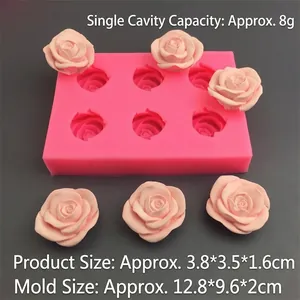 6-cavity rose flower silicone mold for handmade soap, candles, and fondant cake decorating