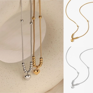 Edelstahl Herz Anhänger Halskette Mit Perlenkette Minimalistischer Modeschmuck Für Damen Alltag