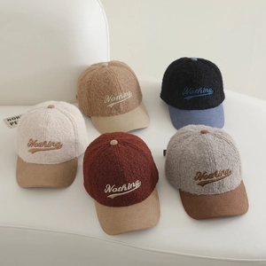 Casquette de Baseball d'Hiver en Laine Chaude pour Enfants Broderie de Lettres Bord en Velours Côtelé Chapeau Mode