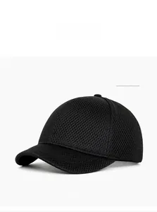 Detail of breathable black mesh fabric on a lightweight summer baseball cap