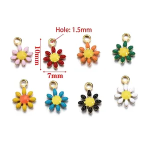 Stainless steel daisy flower charms in 8 enamel colors for DIY jewelry necklaces
