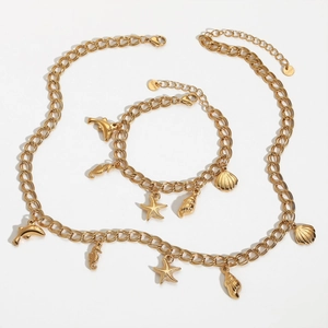 Collier Bracelet Acier Inoxydable Thème Océan Dauphin Hippocampe Étoile Mer Coquillage Imperméable Bijoux Plage Femmes