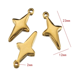 Three pieces of 23mm gold stainless steel star charms with hole for jewelry making