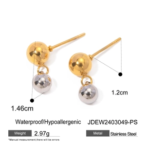 Boucles d'oreilles boules bicolores en acier inoxydable doré 18 carats et argenté