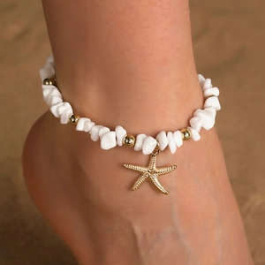 Beach Shell Starfish Anklet Beaded Irregular White Stone Adjustable Bohemian Style Jewelry For Women