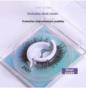 Detail view of ZN07 false eyelashes in storage box with dust cover and white protective strips