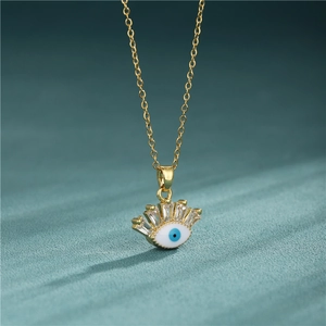 Evil Eye Pendant Necklace Stainless Steel Enamel Micro Pave Zircon Eyelash Charm Boho Style Jewelry Gifts For Women