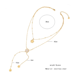 Detailed size chart showing 38cm and 45cm lengths for the stainless steel layered necklace