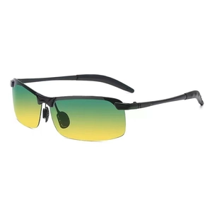 Smart photochromic polarized sunglasses with black semi-rimless frame and gradient lenses