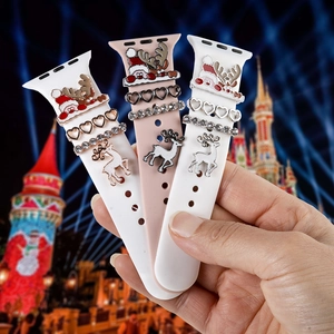 Christmas theme silicone watch straps with reindeer and heart charms for Apple Watch
