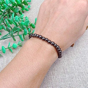 Pulsera elástica de cuentas de hematita con brillo metálico para yoga y deporte