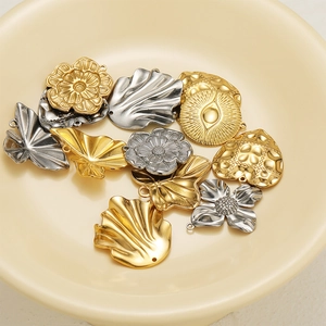 Gold and silver stainless steel heart and leaf charms for DIY jewelry making
