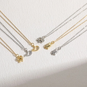Elegant ocean series zircon necklaces with gold and silver heart and cat shaped pendants