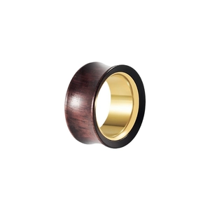 Minimalist sandalwood and gold stainless steel ear tunnel with natural wood grain
