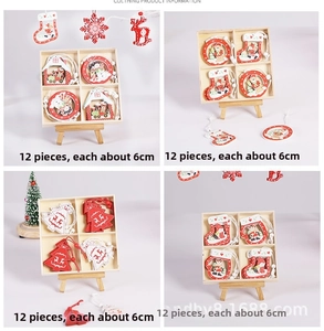 Detailed set of 12 wooden Christmas ornaments featuring snowflake and reindeer patterns