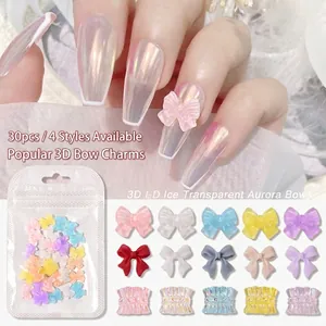 Décorations Nail Art 3D Résine Noeud Papillon Aurora Glace Transparent Ruban Charmes Doux DIY Accessoires Manucure