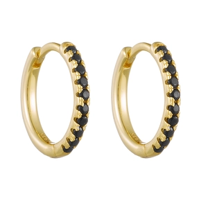 925 silver gold-plated hoop earrings featuring micro-paved black cubic zirconia stones