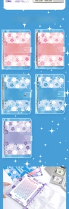 Detail of 6-ring binder structure with floral patterns and savings tracking sheet