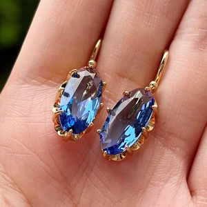Vintage Oval Stone Dangle Earrings Alloy Multi Prong Setting French Hook Elegant Fashion Accessory