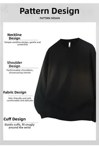 Close-up of ribbed crew neck and drop shoulder stitching on black fleece sweatshirt