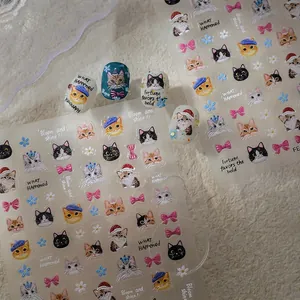 5D Relief Nail Art Stickers Embossed Waterproof Cartoon Cat Dog Embroidery Style Flower Bow Cute DIY Decoration For Women