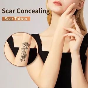 Waterproof tattoo sticker with skull hand and rose design for scar coverage