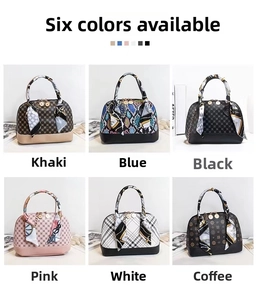 Mini shell handbag detail showing silk scarf handle and various floral pattern options
