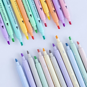 Set of 6 colorful pastel highlighters with chisel tips for office and school stationery