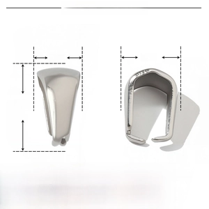 Polished stainless steel jewelry clasp detail with precise 7mm and 4mm measurements
