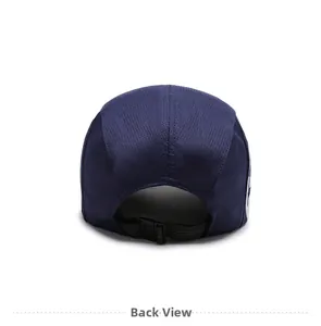 Back view of navy blue quick-dry baseball cap with mesh texture and adjustable buckle