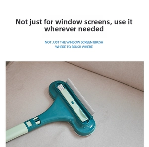 Multifunctional window screen brush and wiper cleaning tool for home use, detail view.