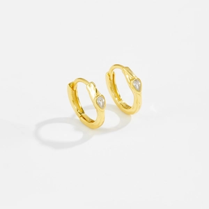 Elegant gold small hoop earrings with sparkling teardrop-shaped zircon stones