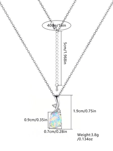 Detailed size chart showing 40+5cm chain and 1.9x0.7cm oval opal necklace pendant