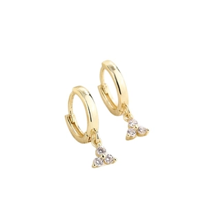 Elegant gold hoop earrings with sparkling triangular zircon stone pendant for women