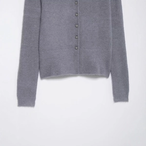 Cardigan da donna in maglia con girocollo e maniche lunghe con bottoni sferici grigio