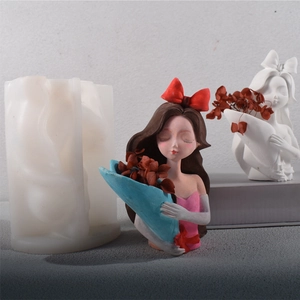 Detail view of girl sculpture silicone mold showing realistic hair texture and finished statue