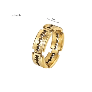 Detail shot of 6mm gold blade-style titanium steel ring showing brushed metal texture