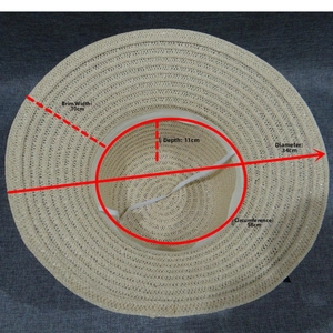 Detailed dimension guide for women's straw sun hat featuring a 10cm wide brim and 58cm circumference