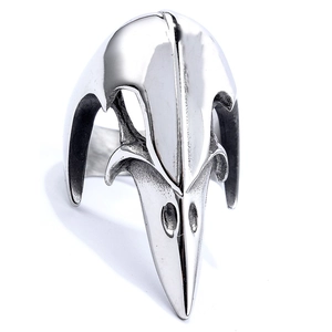 Vintage stainless steel raven skull ring with gothic bird skull bone details for men