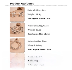 Detailed view of alloy and glass jewelry set including clover earrings and flower necklace