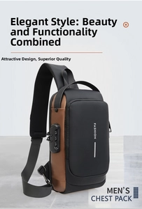 Detail of men's chest pack featuring a 3-digit security lock and breathable mesh strap